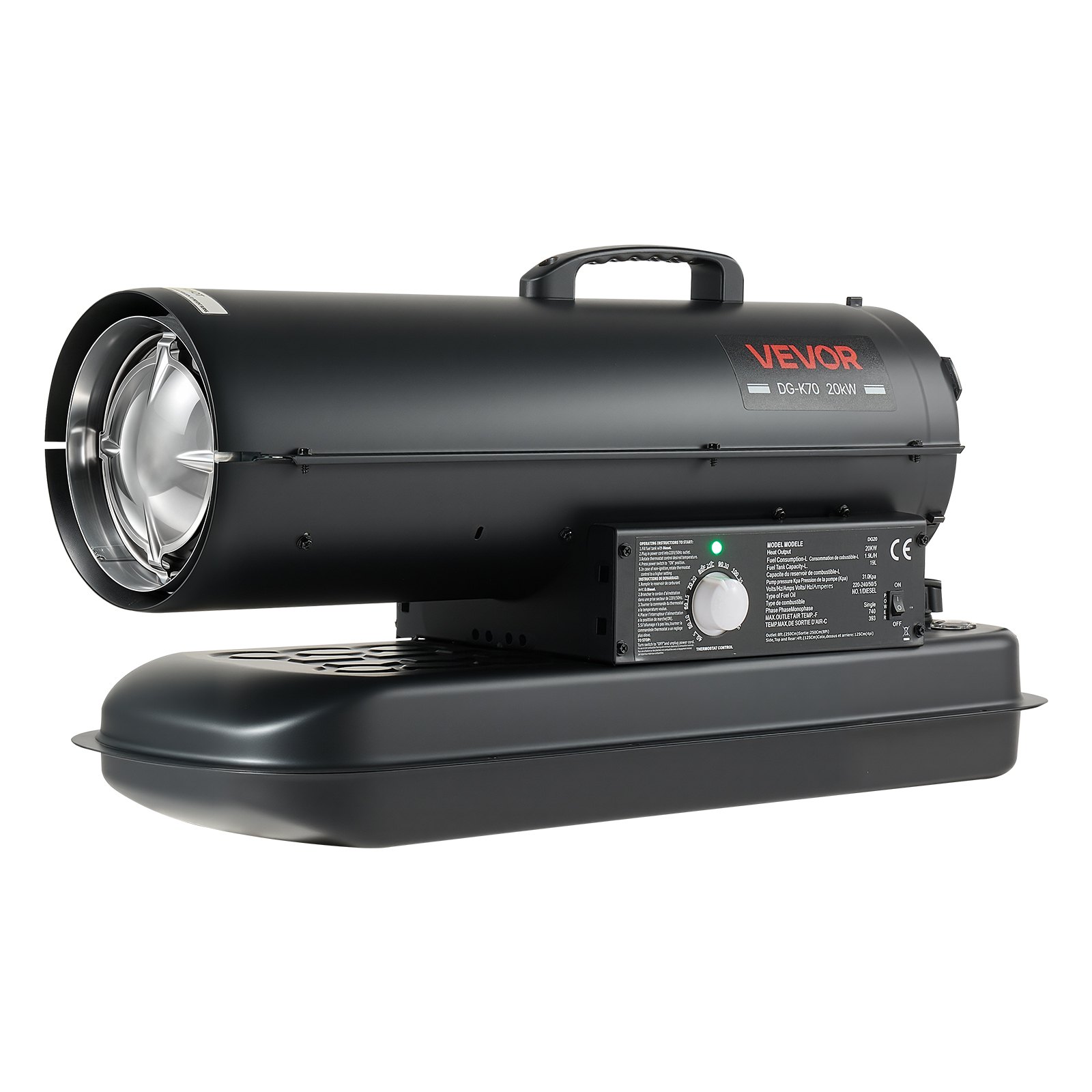 VEVOR Forced Air Kerosene Heater, 20 kW Output Diesel Torpedo Space Heater, for Garage, Warehouse, Workshop, Job Site, Construction, Fast Heating, with Thermostat Control, Premium Carbon Steel, Black