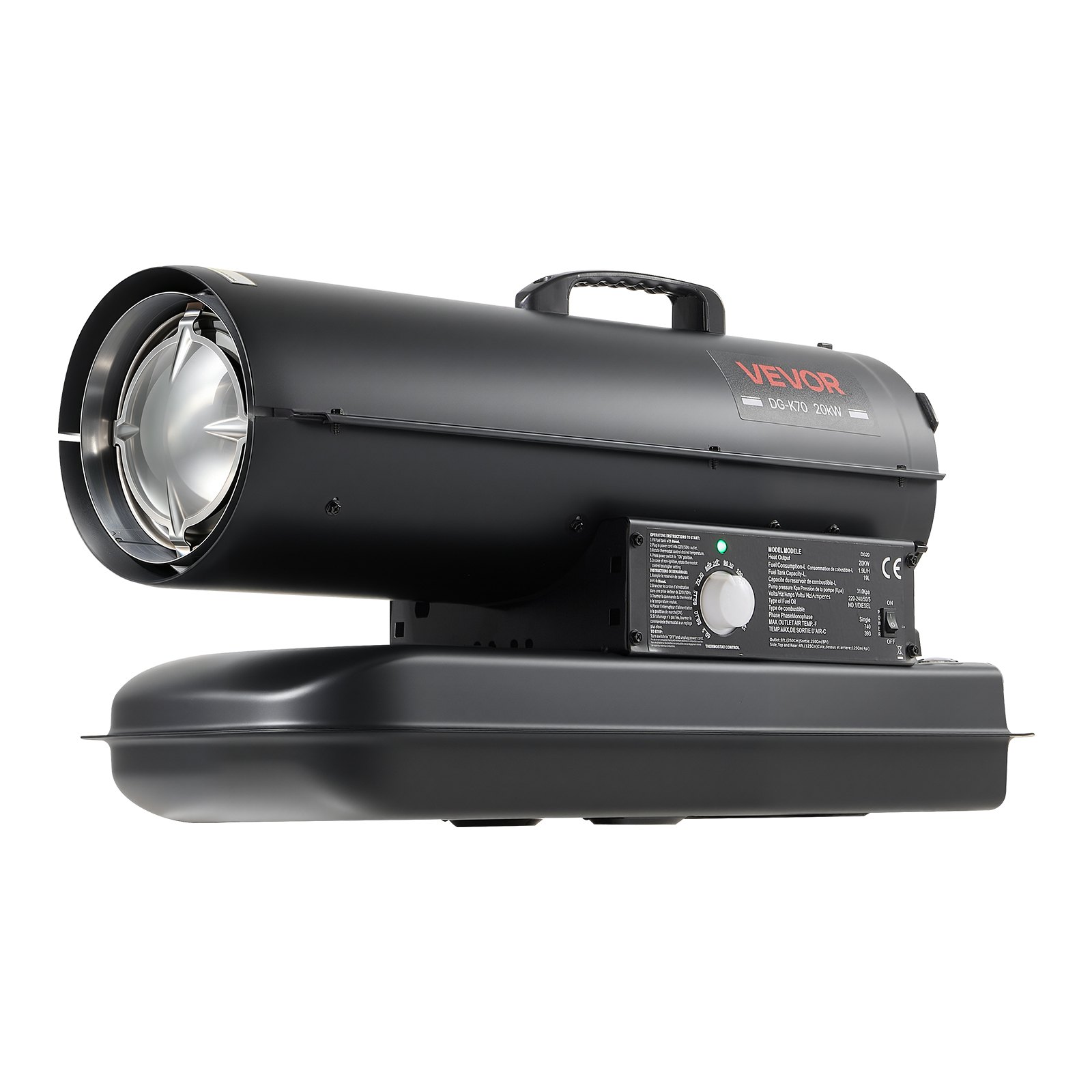 VEVOR Forced Air Kerosene Heater, 20 kW Output Diesel Torpedo Space Heater, for Garage, Warehouse, Workshop, Job Site, Construction, Fast Heating, with Thermostat Control, Premium Carbon Steel, Black