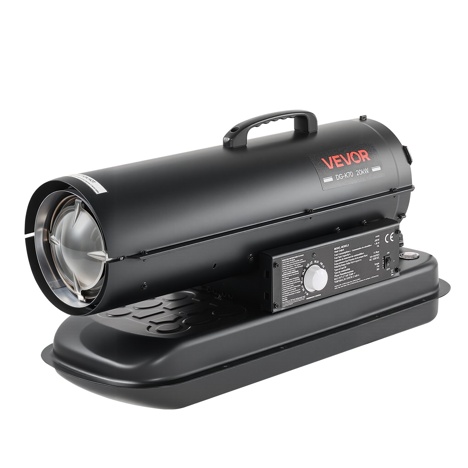 VEVOR Forced Air Kerosene Heater, 20 kW Output Diesel Torpedo Space Heater, for Garage, Warehouse, Workshop, Job Site, Construction, Fast Heating, with Thermostat Control, Premium Carbon Steel, Black