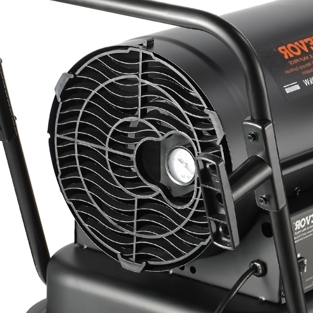 VEVOR Forced Air Kerosene Heater, 30kW Portable Diesel Torpedo Space Heater, for Garage, Warehouse, Workshop, Job Site, Construction, Flexible with Wheels and Thermostat Control, Carbon Steel, Black