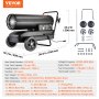 VEVOR Forced Air Kerosene Heater, 30kW Portable Diesel Torpedo Space Heater, for Garage, Warehouse, Workshop, Job Site, Construction, Flexible with Wheels and Thermostat Control, Carbon Steel, Black