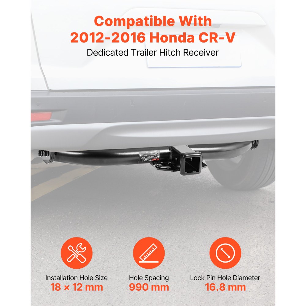 VEVOR Class 3 Trailer Hitch, 2-Inch Receiver, 6000 lbs, Q345B Steel Tube Frame, Compatible with 2012-2016 Honda CR-V, Multi-Fit Hitch to Receive Ball Mount, Cargo Carrier, Bike Rack, Tow Hook, Black