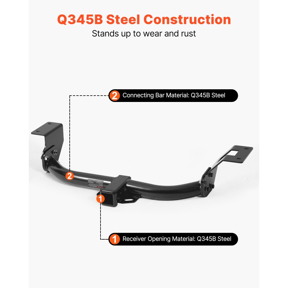 VEVOR Class 3 Trailer Hitch, 2-Inch Receiver, 6000 lbs, Q345B Steel Tube Frame, Compatible with 2012-2016 Honda CR-V, Multi-Fit Hitch to Receive Ball Mount, Cargo Carrier, Bike Rack, Tow Hook, Black