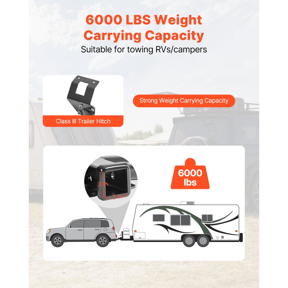 VEVOR Class 3 Trailer Hitch, 2-Inch Receiver, 6000 lbs, Q345B Steel Tube Frame, Compatible with 2012-2016 Honda CR-V, Multi-Fit Hitch to Receive Ball Mount, Cargo Carrier, Bike Rack, Tow Hook, Black