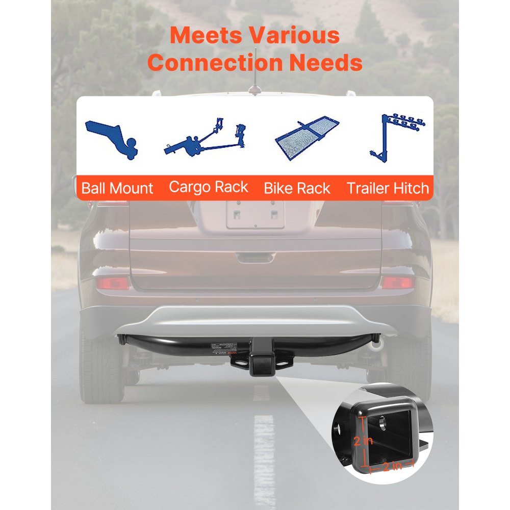 VEVOR Class 3 Trailer Hitch, 2-Inch Receiver, 6000 lbs, Q345B Steel Tube Frame, Compatible with 2012-2016 Honda CR-V, Multi-Fit Hitch to Receive Ball Mount, Cargo Carrier, Bike Rack, Tow Hook, Black