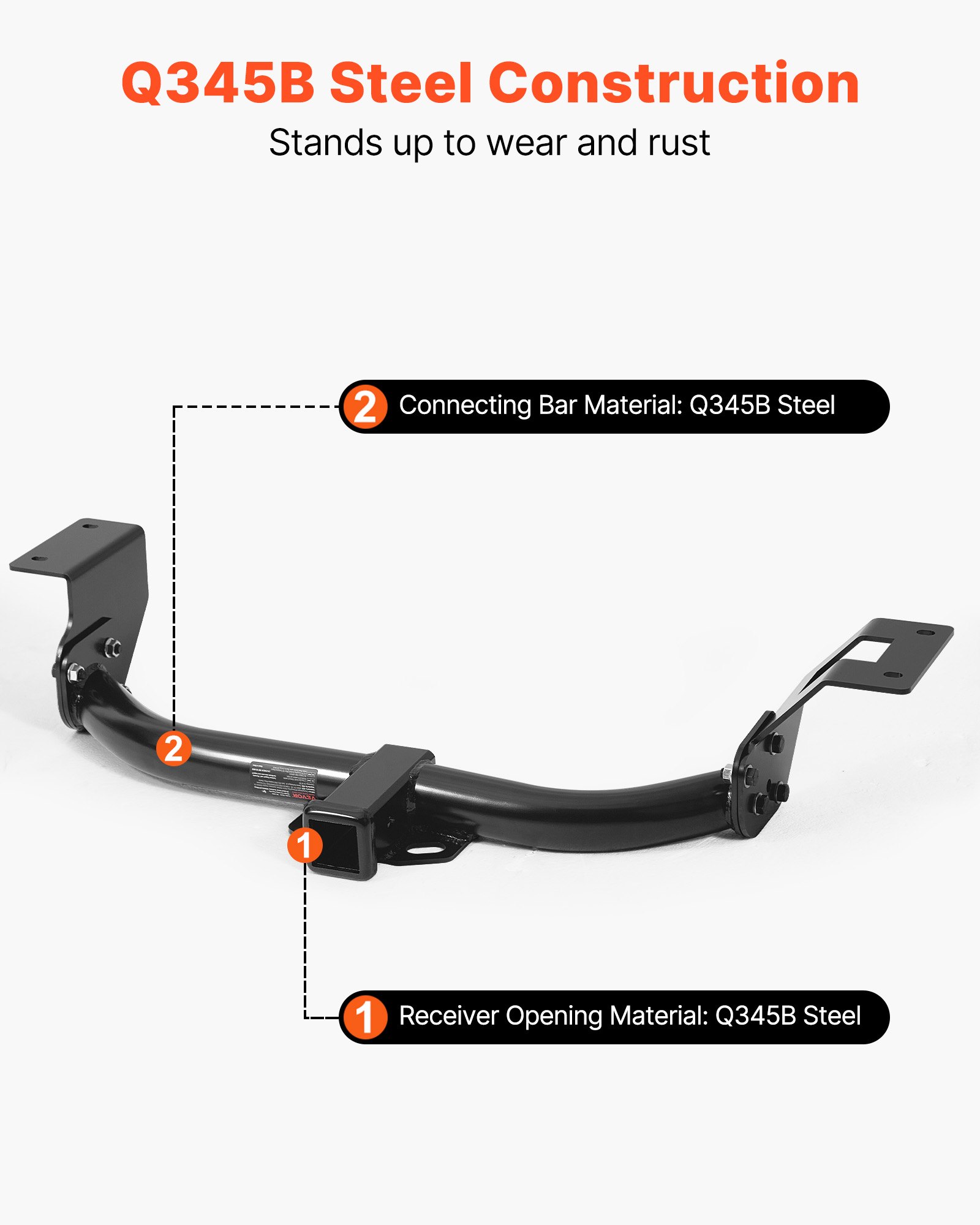 VEVOR Class 3 Trailer Hitch, 2-Inch Receiver, 6000 lbs, Q345B Steel Tube Frame, Compatible with 2012-2016 Honda CR-V, Multi-Fit Hitch to Receive Ball Mount, Cargo Carrier, Bike Rack, Tow Hook, Black