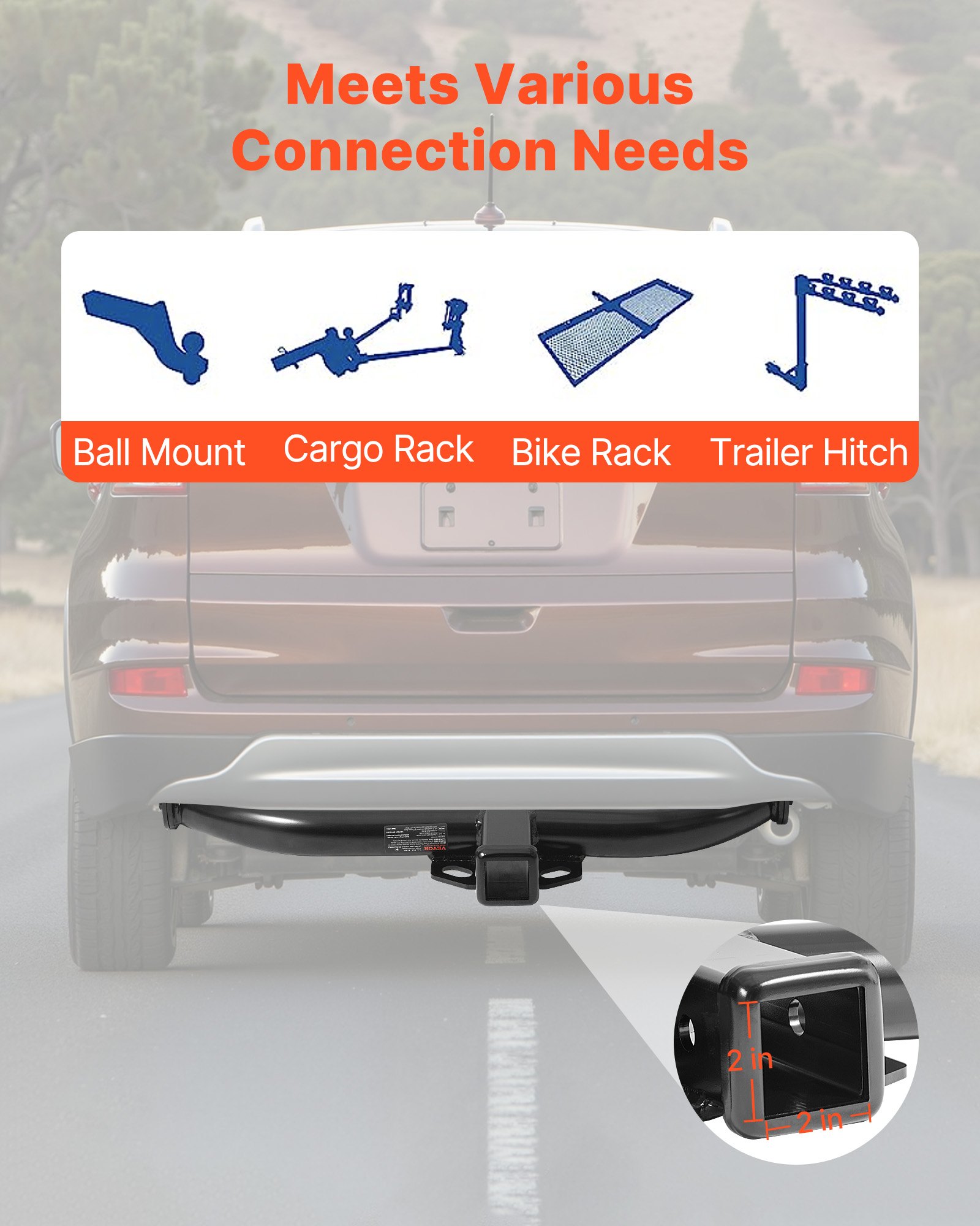 VEVOR Class 3 Trailer Hitch, 2-Inch Receiver, 6000 lbs, Q345B Steel Tube Frame, Compatible with 2012-2016 Honda CR-V, Multi-Fit Hitch to Receive Ball Mount, Cargo Carrier, Bike Rack, Tow Hook, Black