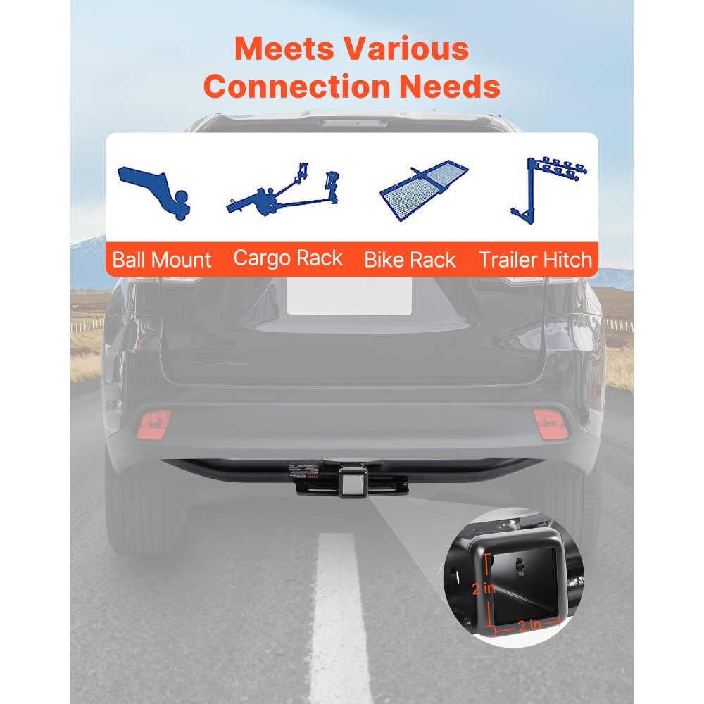 VEVOR Class 3 Trailer Hitch, 2-Inch Receiver, Compatible with 2014-2019 Toyota Highlander, Q345B Steel Tube Frame, Multi-Fit Hitch to Receive Ball Mount, Cargo Carrier, Bike Rack, and Tow Hook, Black