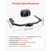 VEVOR Class 3 Trailer Hitch Tow Hitch 2" Receiver for 14-19 Toyota Highlander