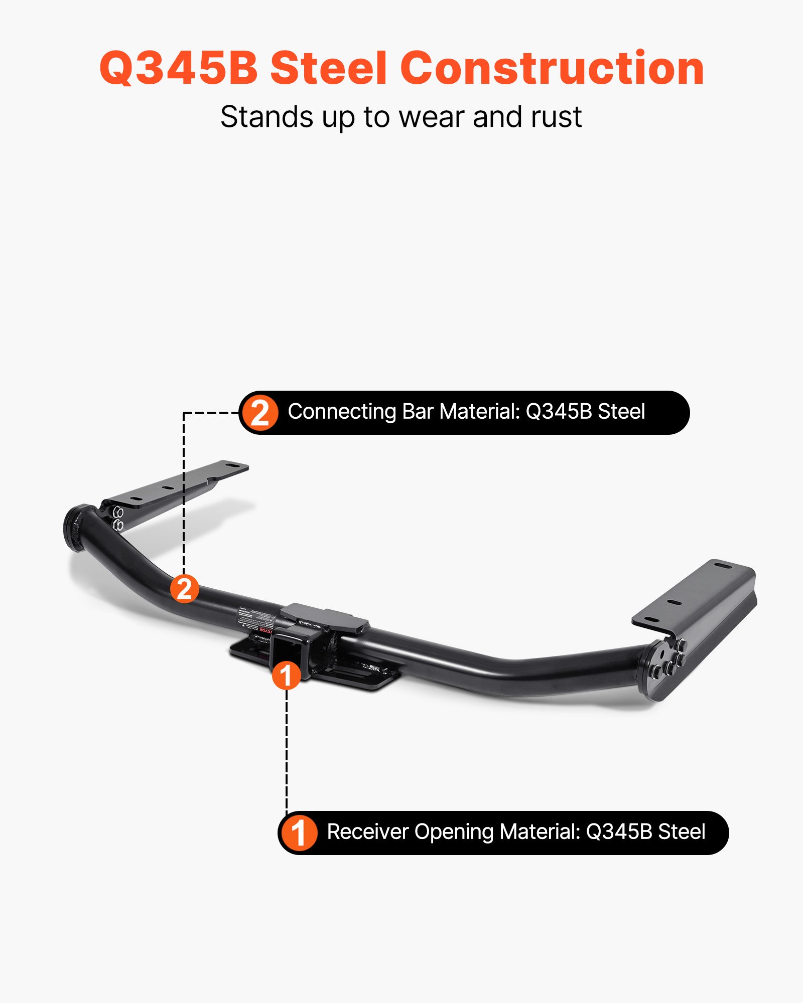 VEVOR Class 3 Trailer Hitch, 2-Inch Receiver, Compatible with 2014-2019 Toyota Highlander, Q345B Steel Tube Frame, Multi-Fit Hitch to Receive Ball Mount, Cargo Carrier, Bike Rack, and Tow Hook, Black