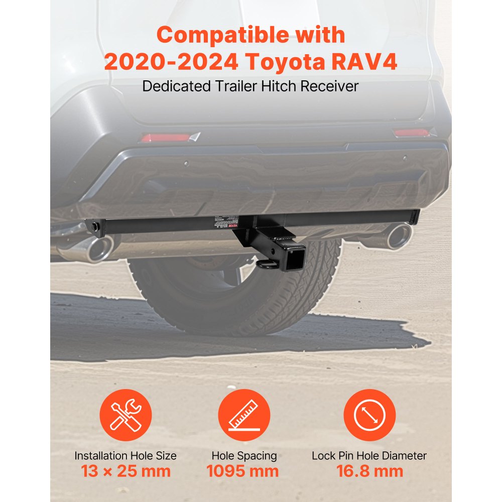 VEVOR Class 3 Trailer Hitch, 2-Inch Receiver, 6000 lbs, Q345B Steel Tube Frame, Compatible with 2020-2024 Toyota RAV4, Multi-Fit Hitch to Receive Ball Mount, Cargo Carrier, Bike Rack, Tow Hook, Black
