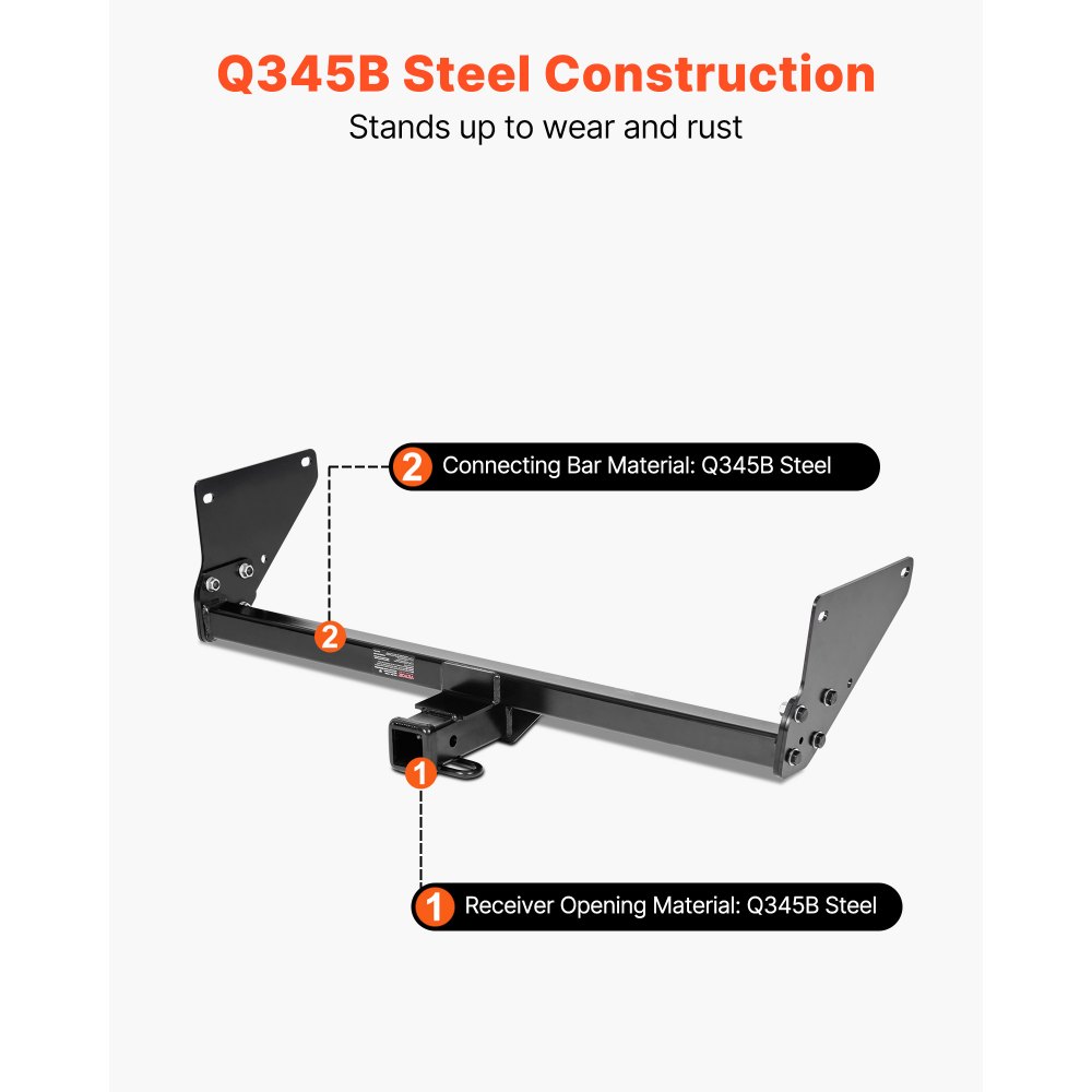 VEVOR Class 3 Trailer Hitch, 2-Inch Receiver, 6000 lbs, Q345B Steel Tube Frame, Compatible with 2020-2024 Toyota RAV4, Multi-Fit Hitch to Receive Ball Mount, Cargo Carrier, Bike Rack, Tow Hook, Black