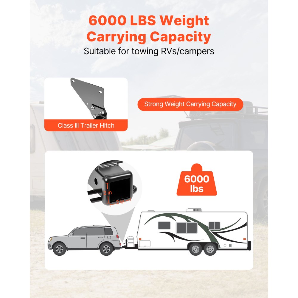 VEVOR Class 3 Trailer Hitch, 2-Inch Receiver, 6000 lbs, Q345B Steel Tube Frame, Compatible with 2020-2024 Toyota RAV4, Multi-Fit Hitch to Receive Ball Mount, Cargo Carrier, Bike Rack, Tow Hook, Black