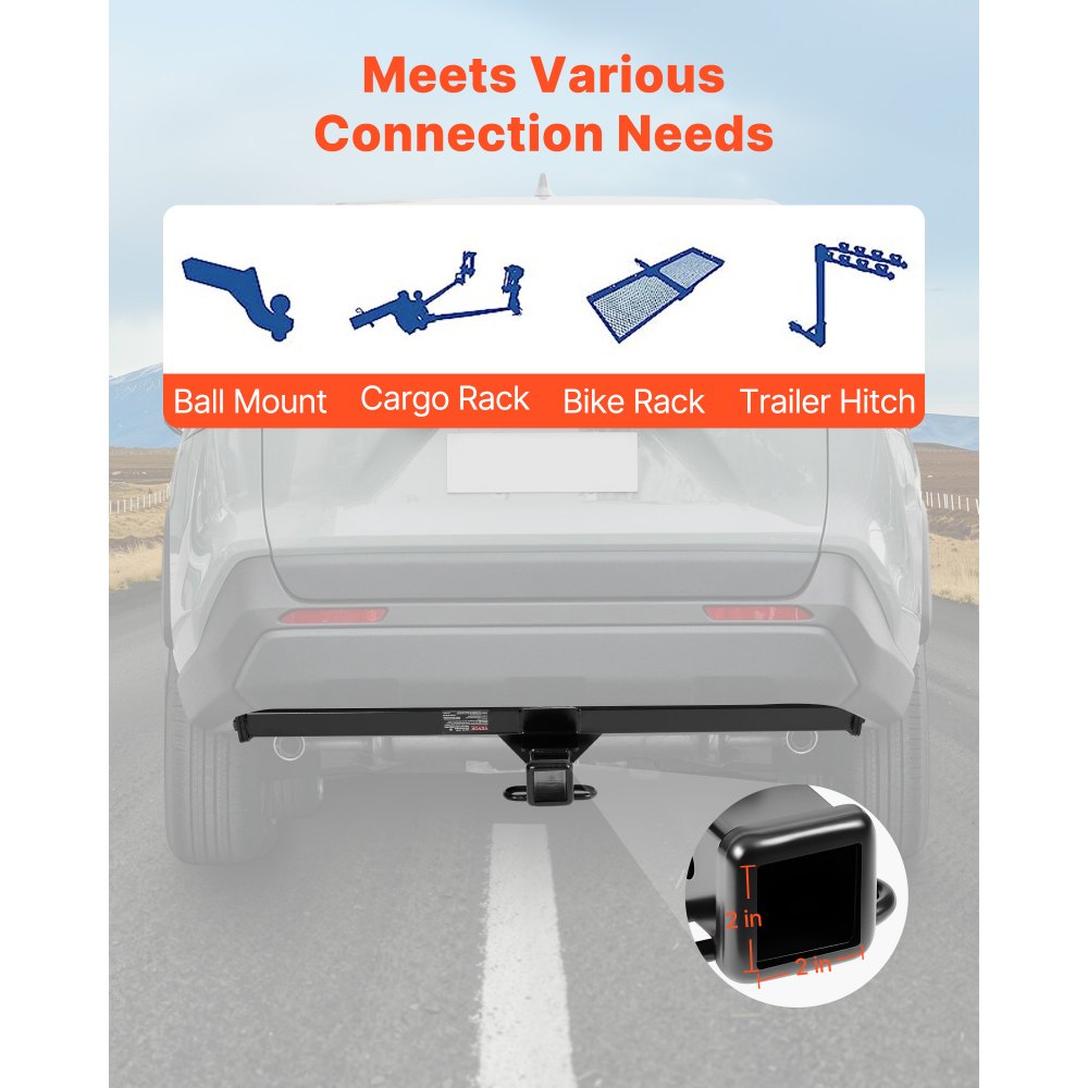 VEVOR Class 3 Trailer Hitch, 2-Inch Receiver, 6000 lbs, Q345B Steel Tube Frame, Compatible with 2020-2024 Toyota RAV4, Multi-Fit Hitch to Receive Ball Mount, Cargo Carrier, Bike Rack, Tow Hook, Black