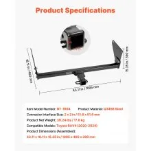 VEVOR Class 3 Trailer Hitch Tow Hitch with 2" Receiver for 2020-2024 Honda RAV4
