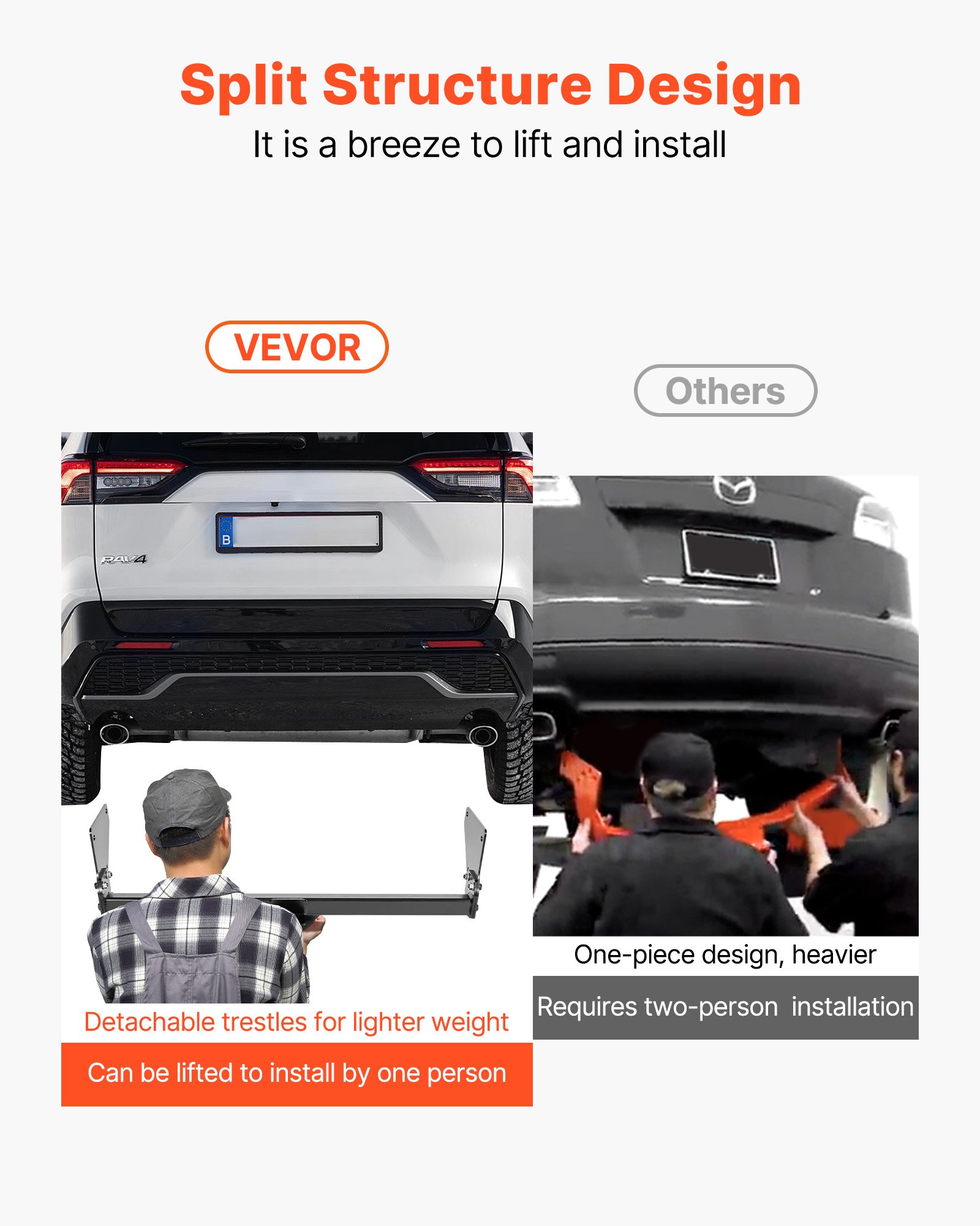 VEVOR Class 3 Trailer Hitch, 2-Inch Receiver, 6000 lbs, Q345B Steel Tube Frame, Compatible with 2020-2024 Toyota RAV4, Multi-Fit Hitch to Receive Ball Mount, Cargo Carrier, Bike Rack, Tow Hook, Black