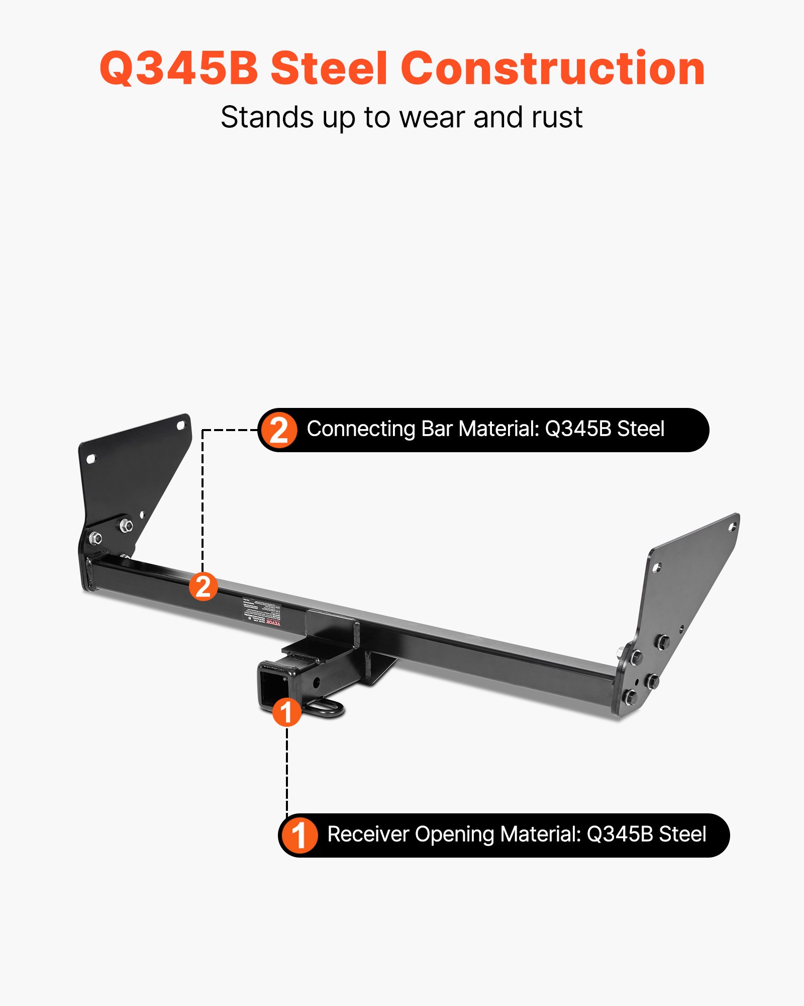 VEVOR Class 3 Trailer Hitch, 2-Inch Receiver, 6000 lbs, Q345B Steel Tube Frame, Compatible with 2020-2024 Toyota RAV4, Multi-Fit Hitch to Receive Ball Mount, Cargo Carrier, Bike Rack, Tow Hook, Black