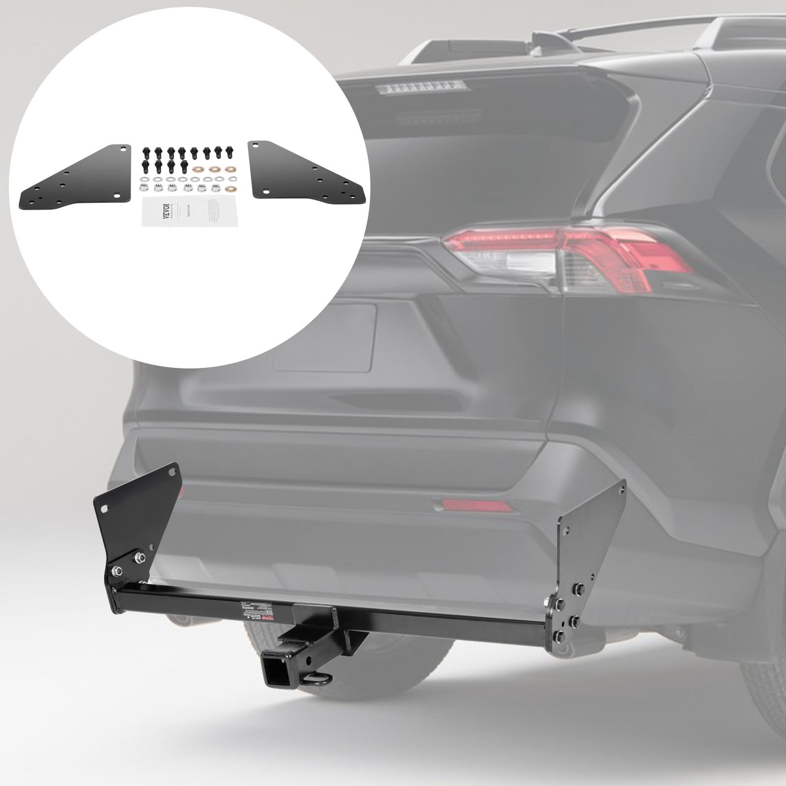 VEVOR Class 3 Trailer Hitch, 2-Inch Receiver, 6000 lbs, Q345B Steel Tube Frame, Compatible with 2020-2024 Toyota RAV4, Multi-Fit Hitch to Receive Ball Mount, Cargo Carrier, Bike Rack, Tow Hook, Black