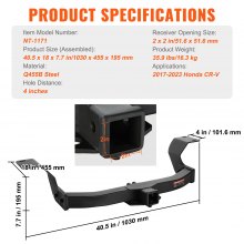 VEVOR Class 3 Trailer Hitch, 2-Inch Receiver, Q455B Steel Tube Frame, Compatible with 2017-2023 Honda CR-V, 6000 lbs, Multi-Fit Hitch to Receive Ball Mount, Cargo Carrier, Bike Rack, Tow Hook, Black