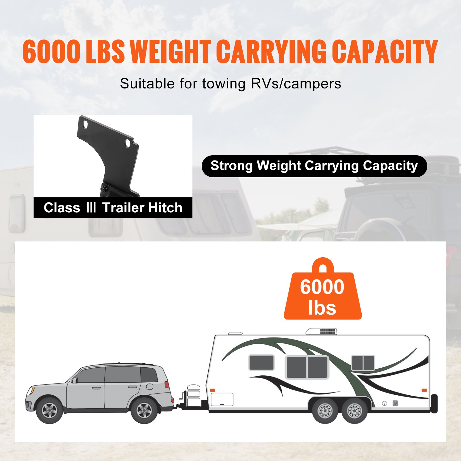 VEVOR Class 3 Trailer Hitch, 2-Inch Receiver, Q455B Steel Tube Frame, Compatible with 2011-2023 Jeep Grand Cherokee, Multi-Fit Hitch to Receive Ball Mount, Cargo Carrier, Bike Rack, Tow Hook, Black