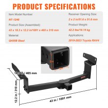 VEVOR Class 3 Trailer Hitch, 2-Inch Receiver, Q455B Steel Tube Frame, Compatible with 2019-2023 Toyota RAV4, 6000 lbs, Multi-Fit Hitch to Receive Ball Mount, Cargo Carrier, Bike Rack, Tow Hook, Black