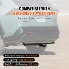 VEVOR Class 3 Trailer Hitch, 2-Inch Receiver, Q455B Steel Tube Frame, Compatible with 2019-2023 Toyota RAV4, 6000 lbs, Multi-Fit Hitch to Receive Ball Mount, Cargo Carrier, Bike Rack, Tow Hook, Black