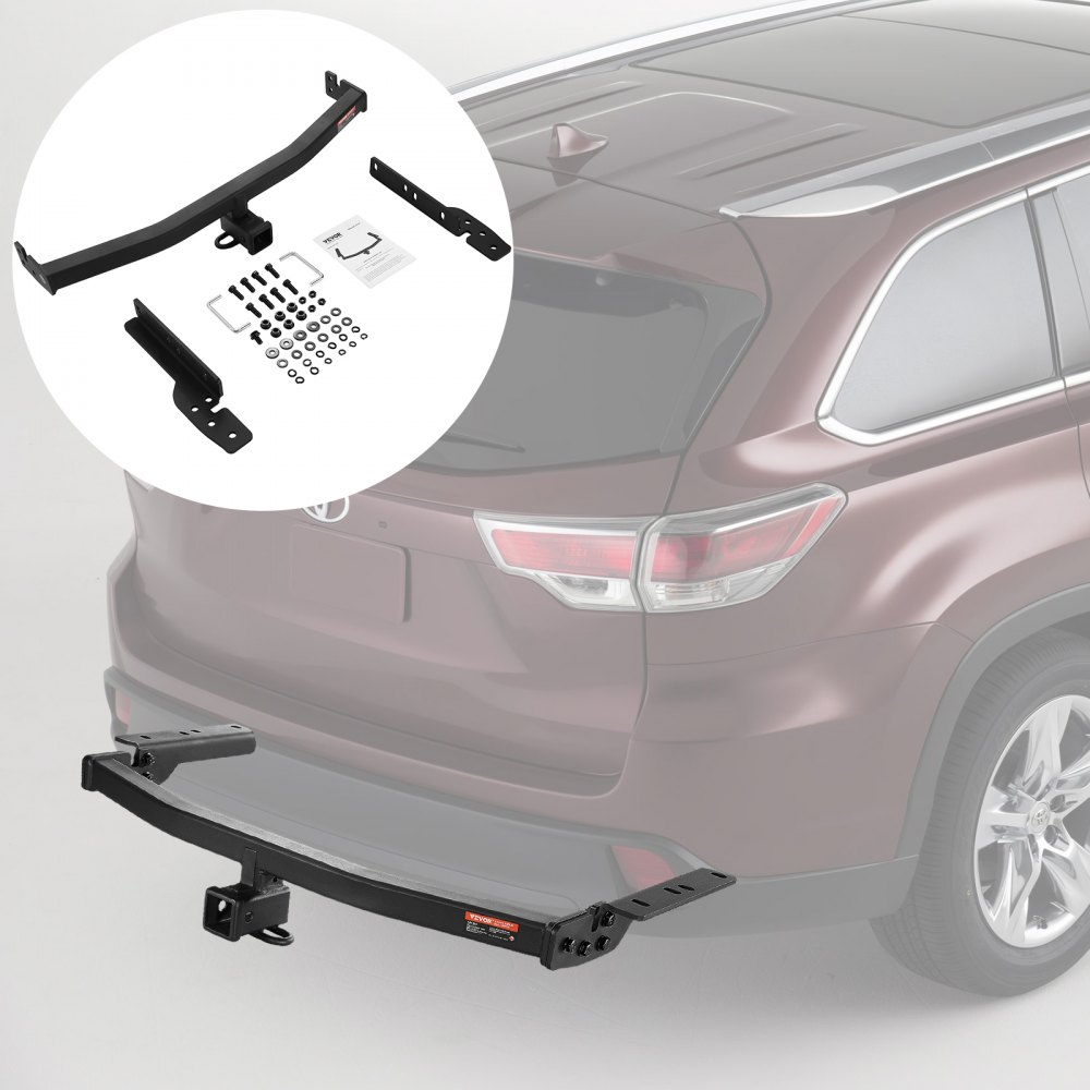 VEVOR class 3 trailer hitch installed on suv rear, assembly parts shown in inset.