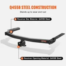 VEVOR Class 3 Trailer Hitch, 2-Inch Receiver, Q455B Steel Tube Frame, Compatible with 2020-2023 Toyota Highlander, Multi-Fit Hitch to Receive Ball Mount, Cargo Carrier, Bike Rack, and Tow Hook, Black