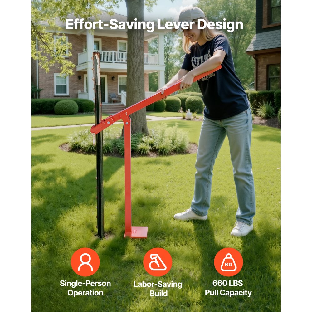 VEVOR 78 cm T Post Puller, Heavy Duty Fence Post Puller with 109.2 cm Lifting Chain, Rust-Resistant Steel, Labor-Saving T-Post Remover Tool for Round Fence Posts, Sign Posts & Tree Stumps