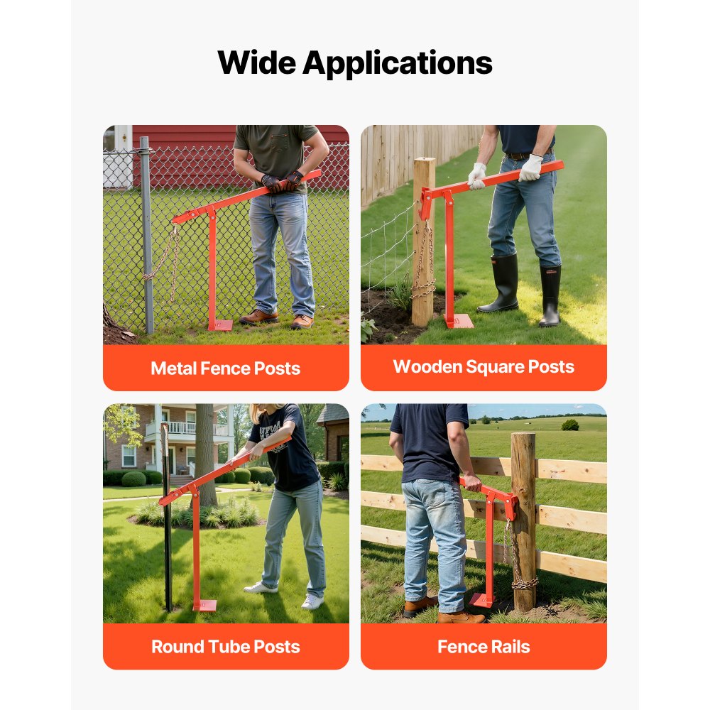 VEVOR 78 cm T Post Puller, Heavy Duty Fence Post Puller with 109.2 cm Lifting Chain, Rust-Resistant Steel, Labor-Saving T-Post Remover Tool for Round Fence Posts, Sign Posts & Tree Stumps