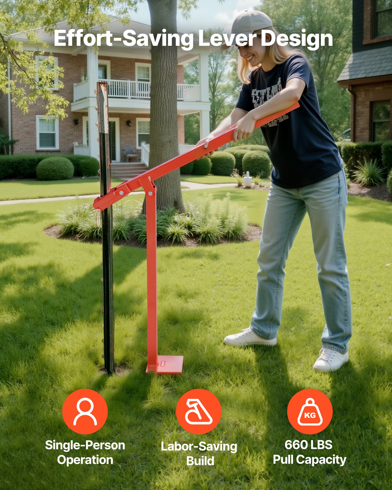 VEVOR 78 cm T Post Puller, Heavy Duty Fence Post Puller with 109.2 cm Lifting Chain, Rust-Resistant Steel, Labor-Saving T-Post Remover Tool for Round Fence Posts, Sign Posts & Tree Stumps