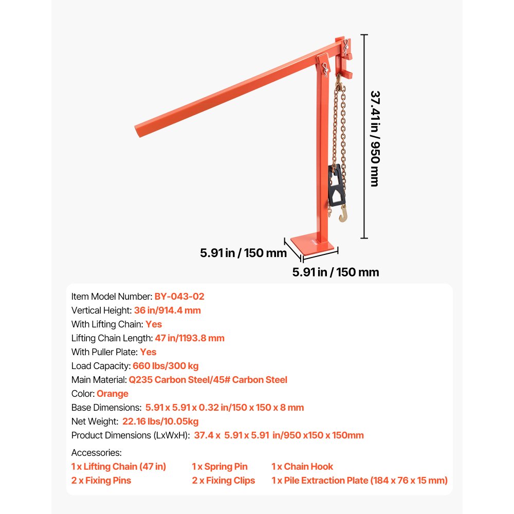 VEVOR 91,4 cm-es T-oszlop lehúzó, nagy teherbírású kerítésoszlop lehúzók lehúzólemezzel és 119 cm-es emelőlánccal, munkaerő-takarékos T-oszlop eltávolító szerszám kerek kerítésoszlopokhoz, jelzőoszlopokhoz és fatuskókhoz