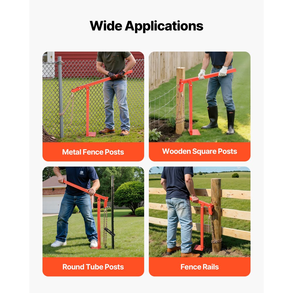 VEVOR 91.4 cm T Post Puller, Heavy Duty Fence Post Pullers with Puller Plate & 119 cm Lifting Chain, Labor-Saving T-Post Remover Tool for Round Fence Posts, Sign Posts & Tree Stumps