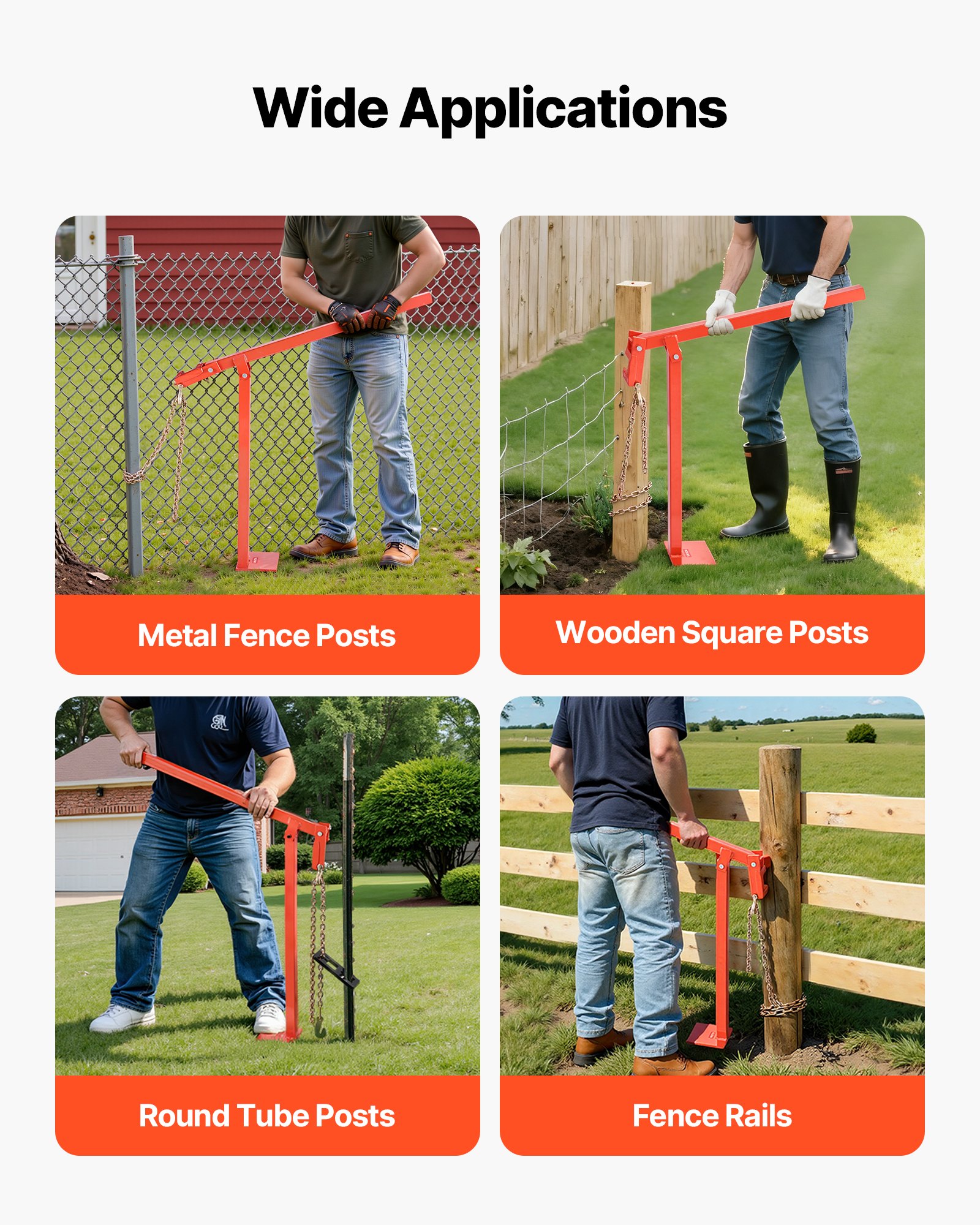 VEVOR 91.4 cm T Post Puller, Heavy Duty Fence Post Pullers with Puller Plate & 119 cm Lifting Chain, Labor-Saving T-Post Remover Tool for Round Fence Posts, Sign Posts & Tree Stumps
