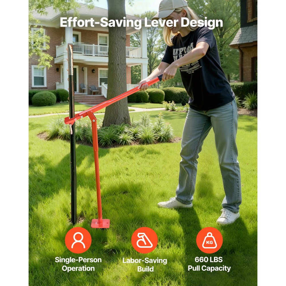 VEVOR 91.4 cm T Post Puller, Heavy Duty Steel Fence Post Puller, 300 kg Load Capacity, Labor-Saving T-Post Remover Tool for Round Fence Posts, Sign Posts & Tree Stumps, Lifting Chain Not Included