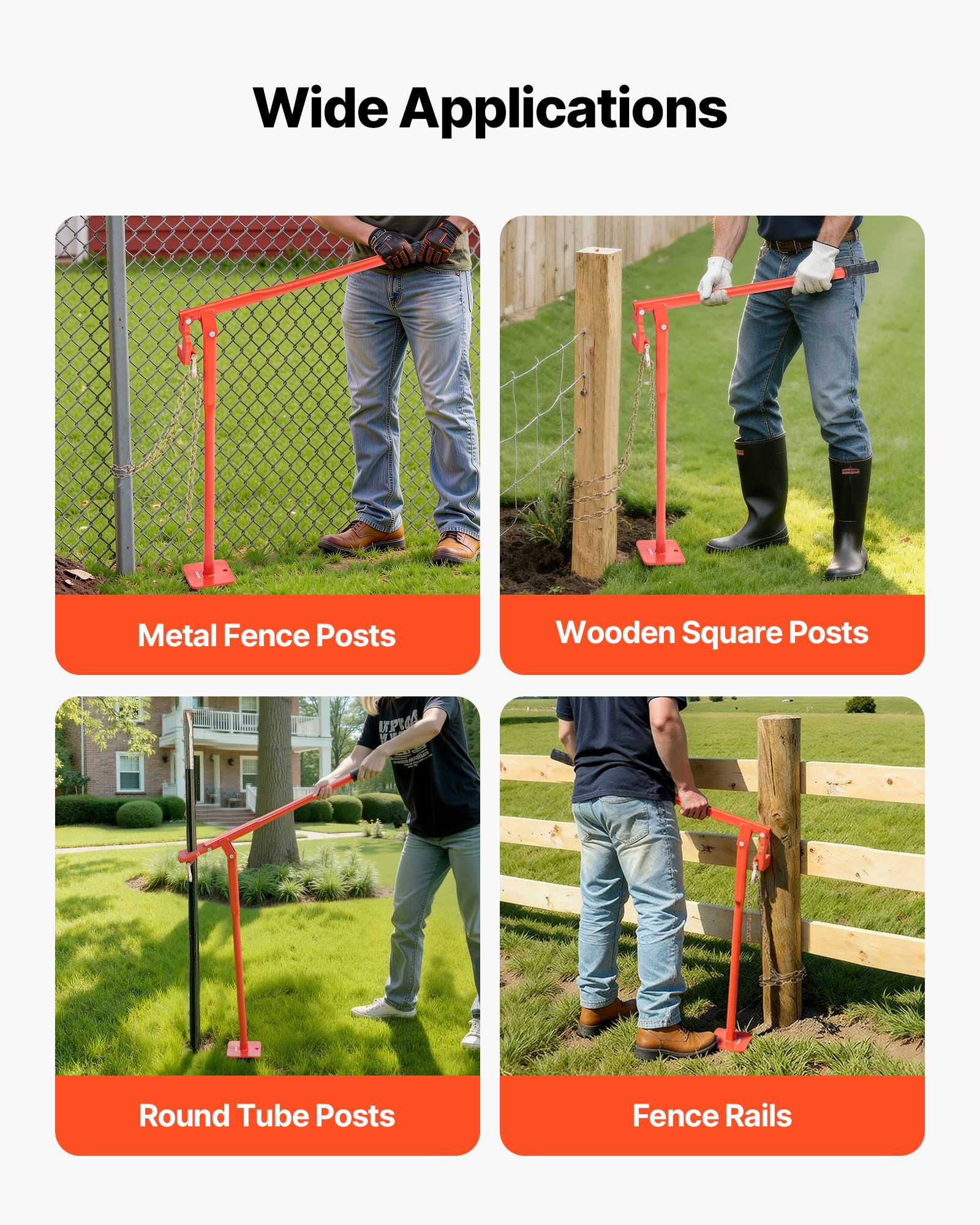 VEVOR 91.4 cm T Post Puller, Heavy Duty Steel Fence Post Puller, 300 kg Load Capacity, Labor-Saving T-Post Remover Tool for Round Fence Posts, Sign Posts & Tree Stumps, Lifting Chain Not Included