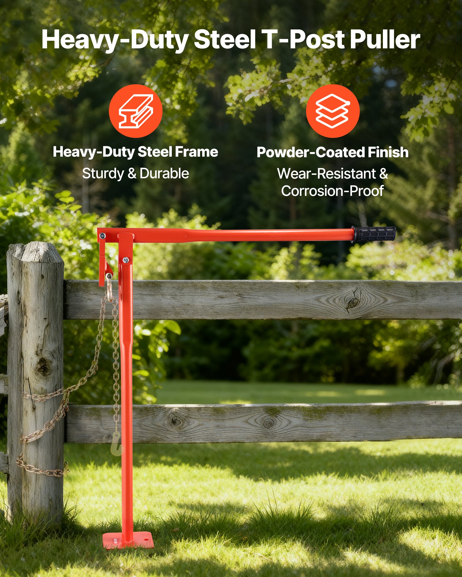 VEVOR 91.4 cm T Post Puller, Heavy Duty Steel Fence Post Puller, 300 kg Load Capacity, Labor-Saving T-Post Remover Tool for Round Fence Posts, Sign Posts & Tree Stumps, Lifting Chain Not Included
