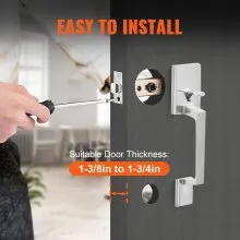 VEVOR Front Door Handle, Satin Nickel Square Handle Set with Lever Door Handle No Lock, Adjustable Hole Space, Entry Door Handle with Reversible for Right and Left Handed Entrance and Front Door