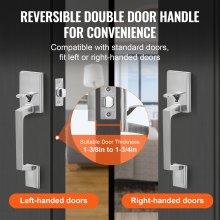 VEVOR Front Door Handle, Satin Nickel Square Handle Set with Lever Door Handle No Lock, Adjustable Hole Space, Entry Door Handle with Reversible for Right and Left Handed Entrance and Front Door