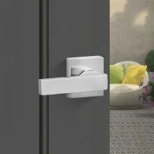 VEVOR Front Door Handle, Satin Nickel Square Handle Set with Lever Door Handle No Lock, Adjustable Hole Space, Entry Door Handle with Reversible for Right and Left Handed Entrance and Front Door