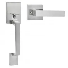 VEVOR Front Door Handle, Satin Nickel Square Handle Set with Lever Door Handle No Lock, Adjustable Hole Space, Entry Door Handle with Reversible for Right and Left Handed Entrance and Front Door
