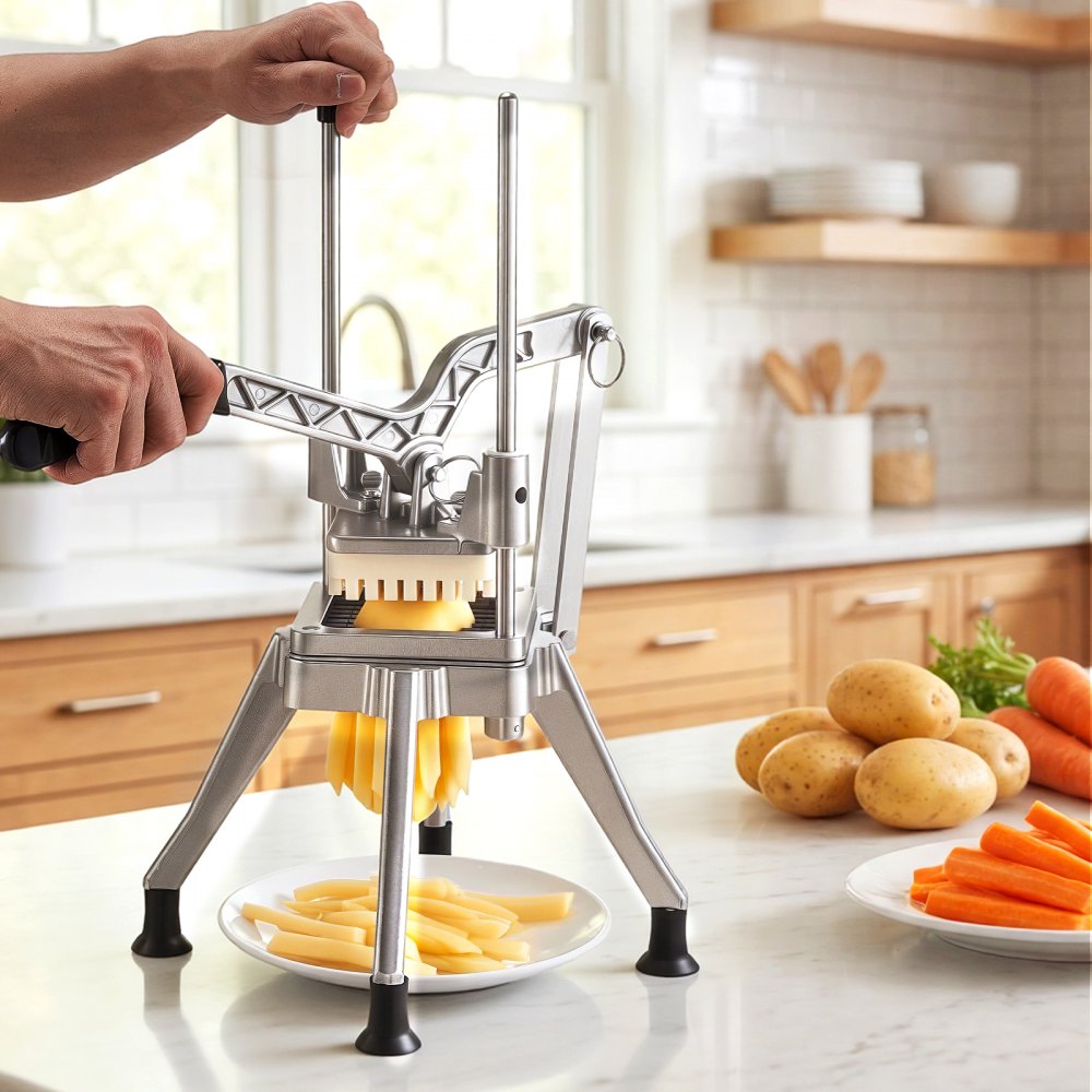 VEVOR French Fry Cutter, Commercial Vegetable Chopper with 0.6 cm 420J2 Stainless Steel Blade, Lemon Potato Dicer & Fruit Slicer, with Ergonomic Handle and Non-slip Rubber Feet, for Restaurant Kitchen