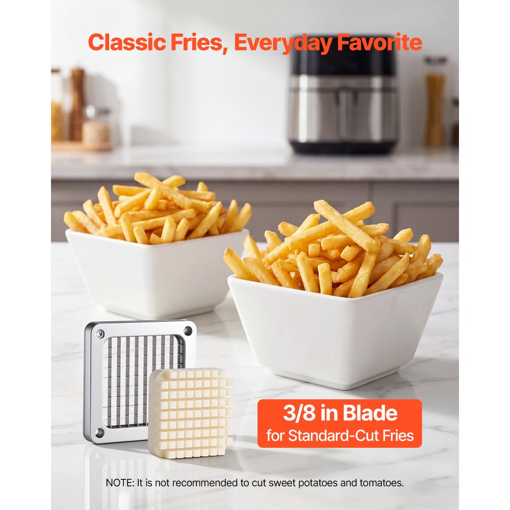 VEVOR French Fry Cutter, Commercial Vegetable Chopper with 0.9 cm 420J2 Stainless Steel Blade, Lemon Potato Dicer & Fruit Slicer, with Ergonomic Handle and Non-slip Rubber Feet, for Restaurant Kitchen