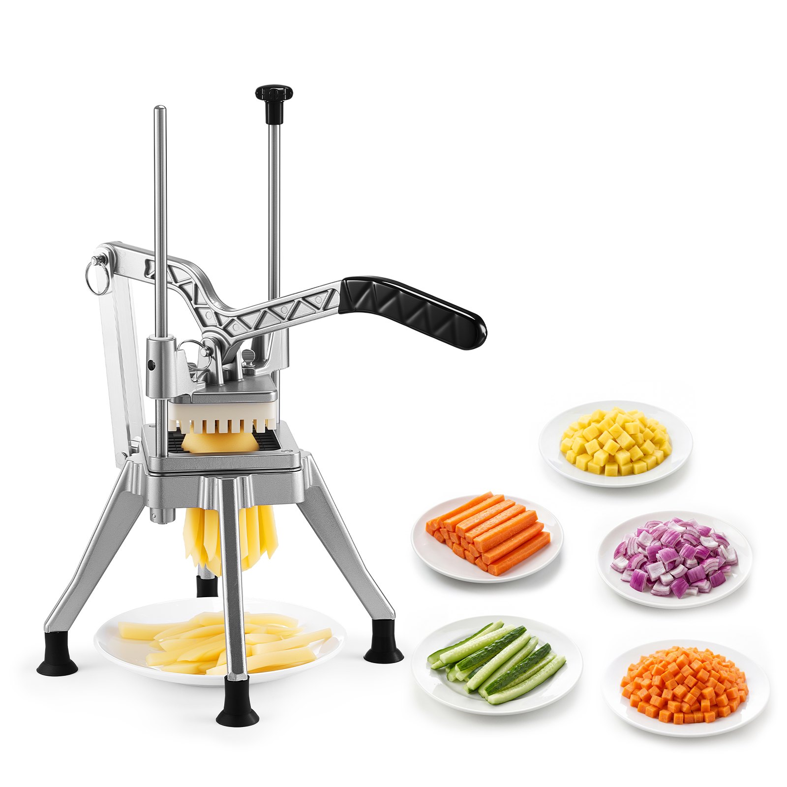 VEVOR French Fry Cutter, Commercial Vegetable Chopper with 0.9 cm 420J2 Stainless Steel Blade, Lemon Potato Dicer & Fruit Slicer, with Ergonomic Handle and Non-slip Rubber Feet, for Restaurant Kitchen