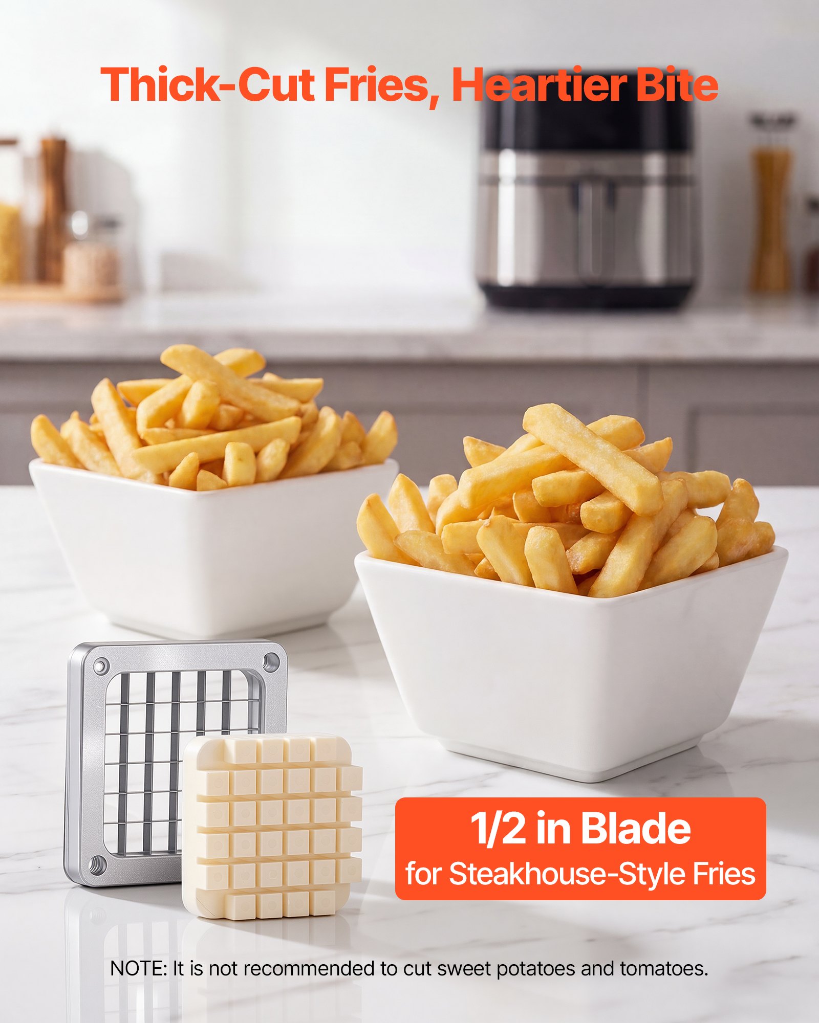 VEVOR French Fry Cutter, Commercial Vegetable Chopper with 1.3 cm 420J2 Stainless Steel Blade, Lemon Potato Dicer & Fruit Slicer, with Ergonomic Handle and Non-slip Rubber Feet, for Restaurant Kitchen
