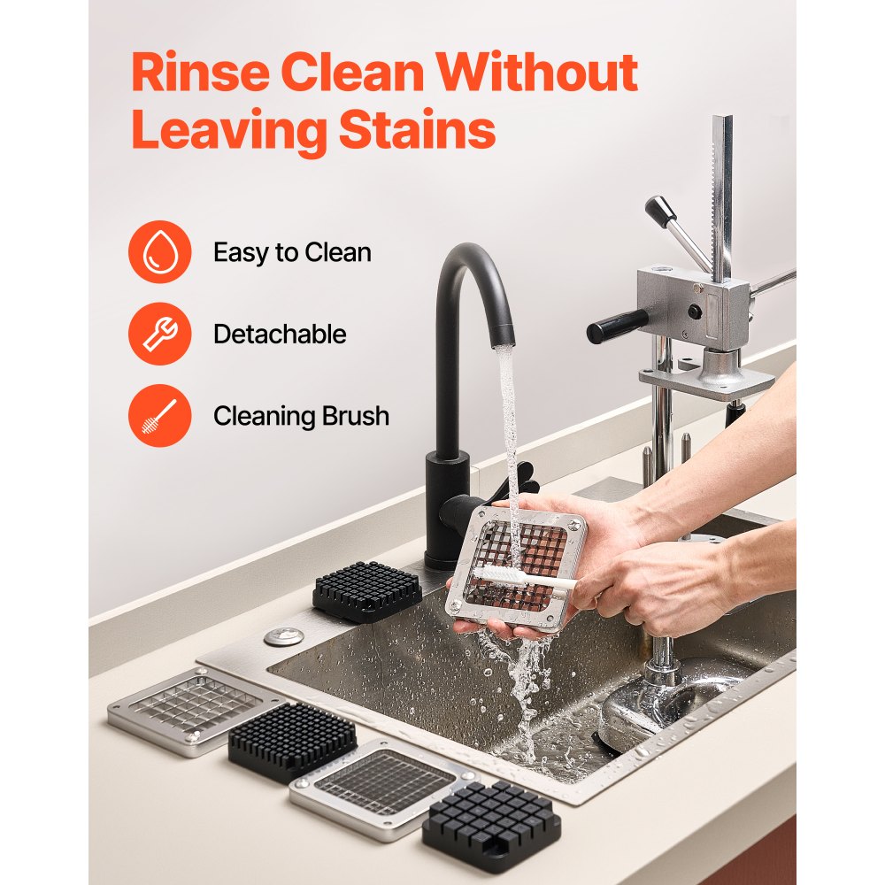 VEVOR Commercial French Fry Cutter, Stainless Steel Vegetable Fruit Chopper with 3 Replacement Blades 1/2-Inch 3/8-Inch 1/4-Inch, Manual Potato Slicer Dicer for Restaurants & Home Kitchen