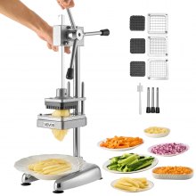 Commercial French Fry Cutter Stainless Steel Vegetable Chopper w/ 3 Blades