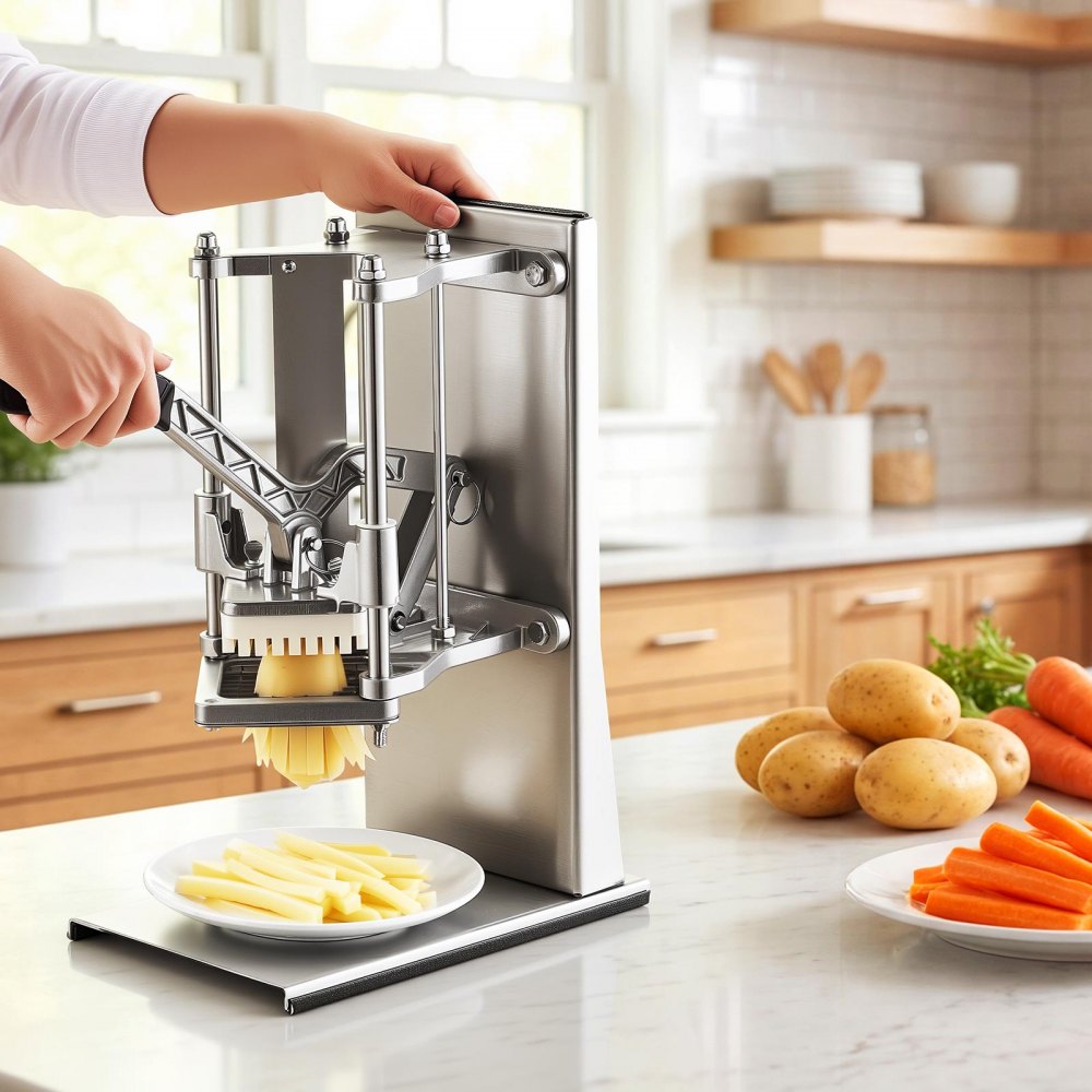VEVOR French Fry Cutter, Commercial Vegetable Chopper with 4 Replacement Blades, 0.6 cm, 0.9 cm Blade Easy Dicer Chopper, 6-wedge Slicer and 6-wedge Apple Corer, 420J2 Stainless Steel, Wall Mount