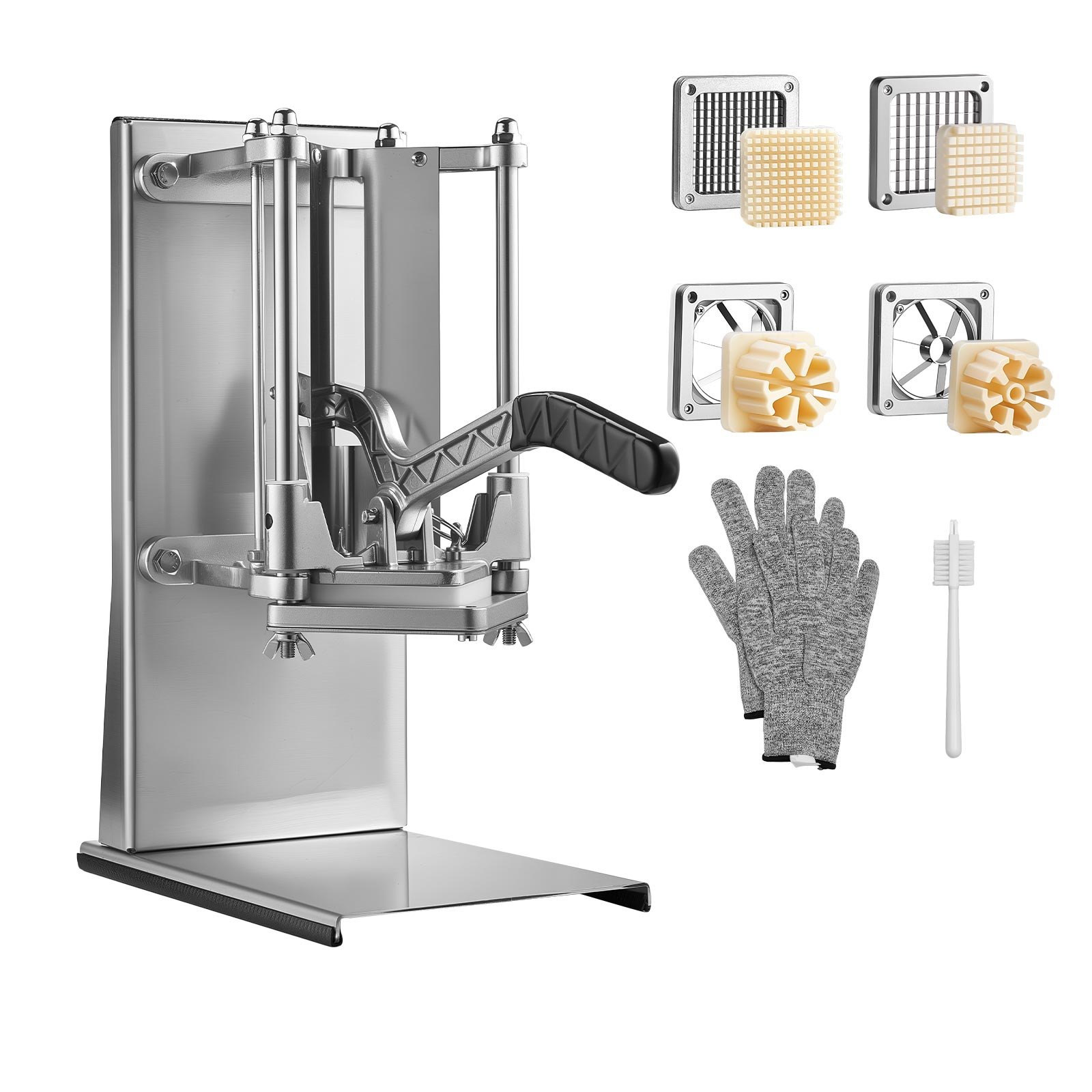 VEVOR French Fry Cutter, Commercial Vegetable Chopper with 4 Replacement Blades, 0.6 cm, 0.9 cm Blade Easy Dicer Chopper, 6-wedge Slicer and 6-wedge Apple Corer, 420J2 Stainless Steel, Wall Mount