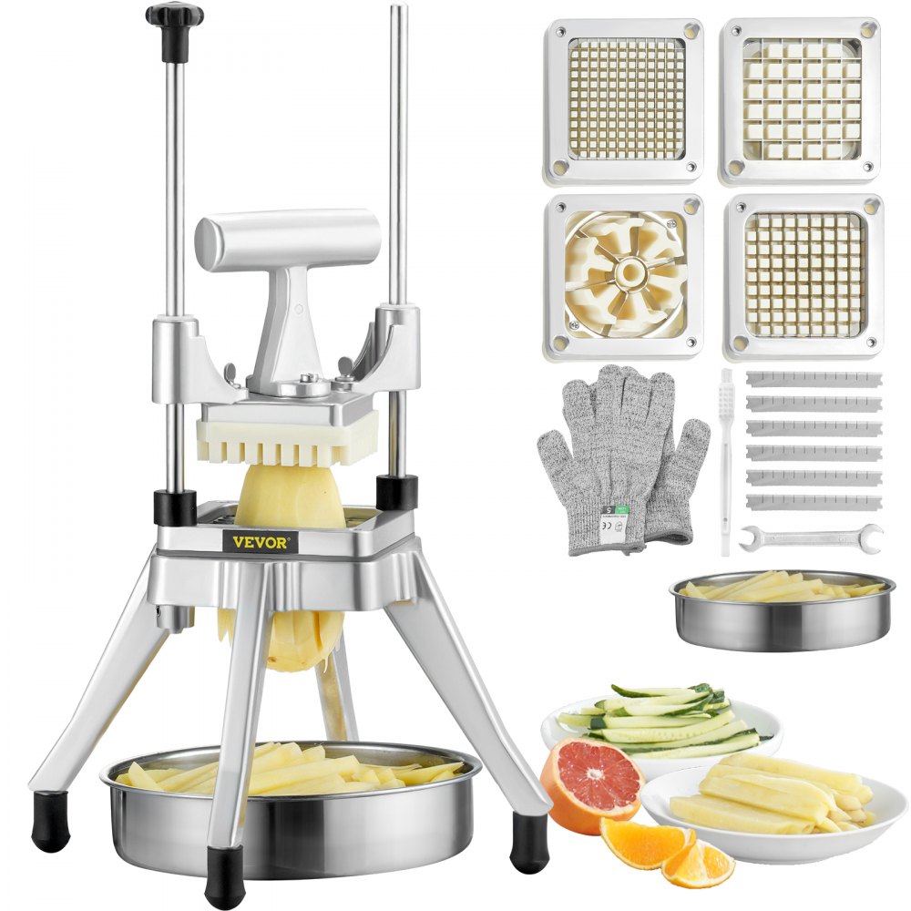 VEVOR Commercial Vegetable Fruit Chopper, Stainless Steel French Fry Cutter with 4 Blades 1/4 in. 3/8 in. 1/2 in.
